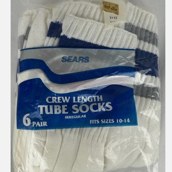 Vintage Sears Crew Length Striped Crew Length Tube Socks 6 Pair Mens Fits 10-14